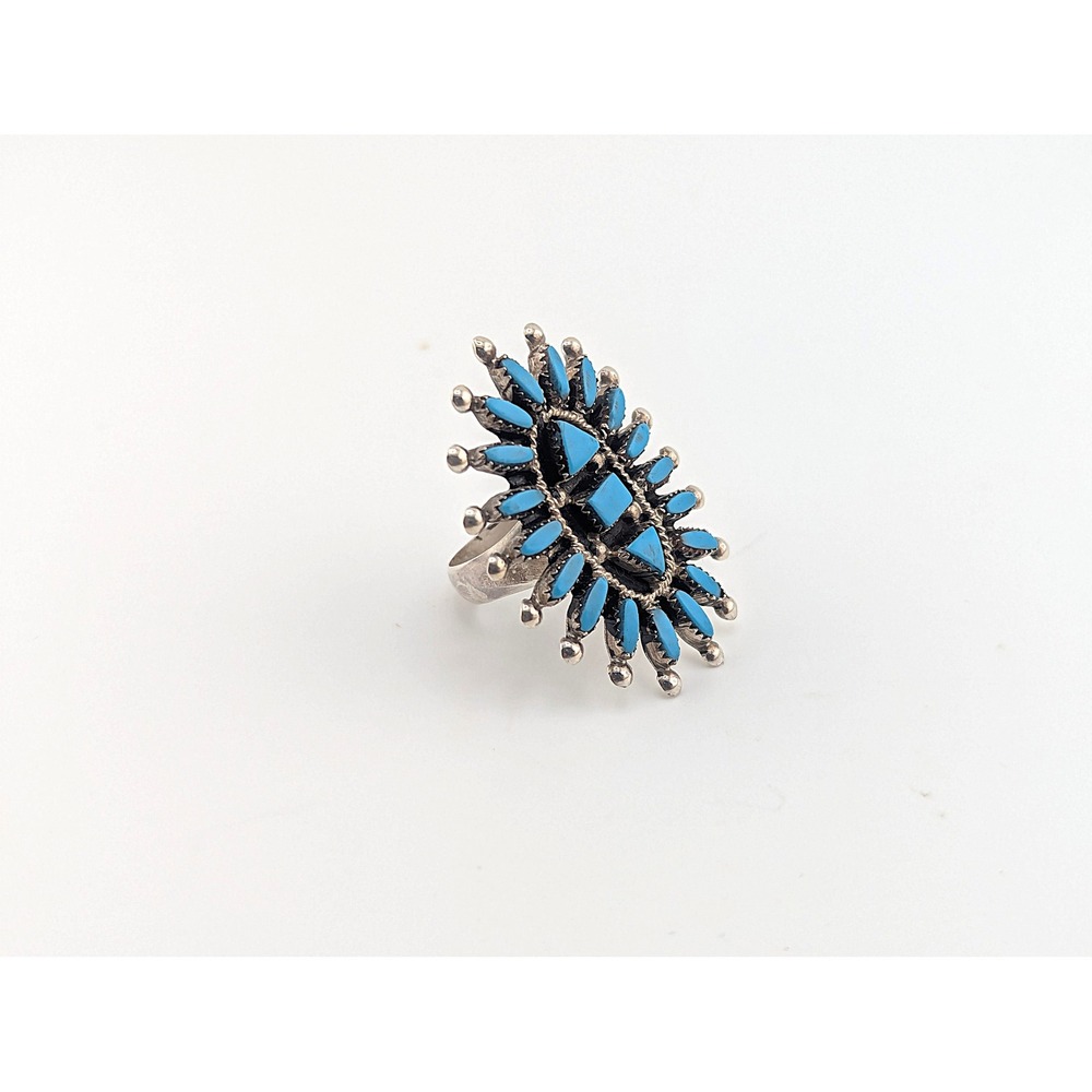 Zuni Ring Turquoise Cluster Pueblo Native American Handmade Jewelry sz 7.5 *** - Picture 8 of 10